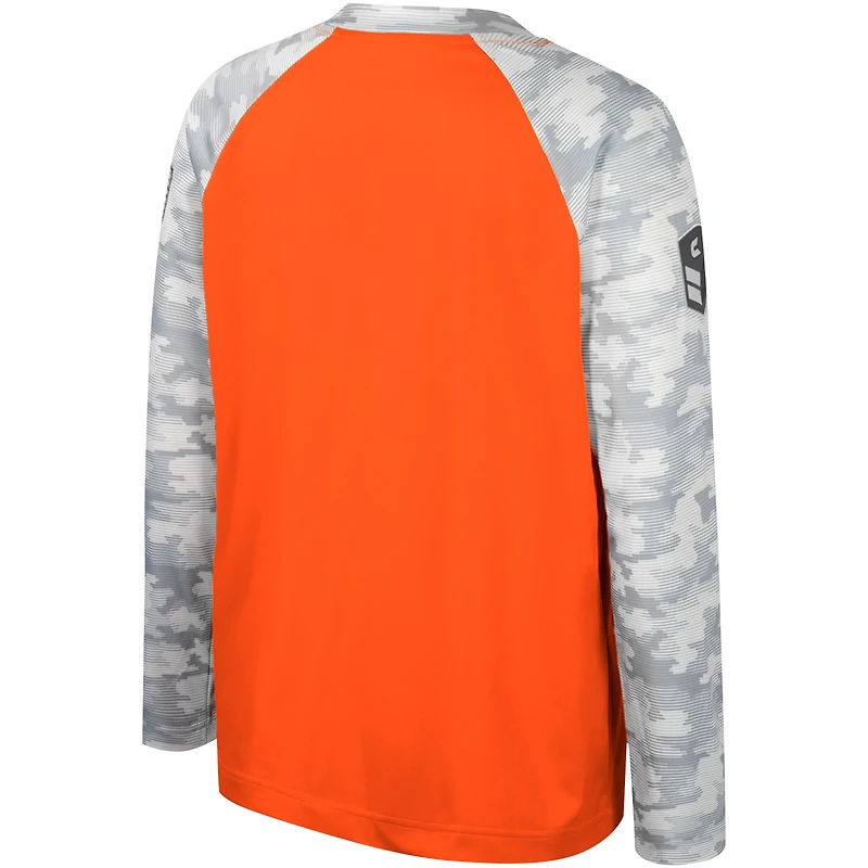 T-shirt à manches longues raglan Colosseum Orange/Camo pour jeunes Oklahoma State Cowboys OHT Appréciation militaire Dark Star