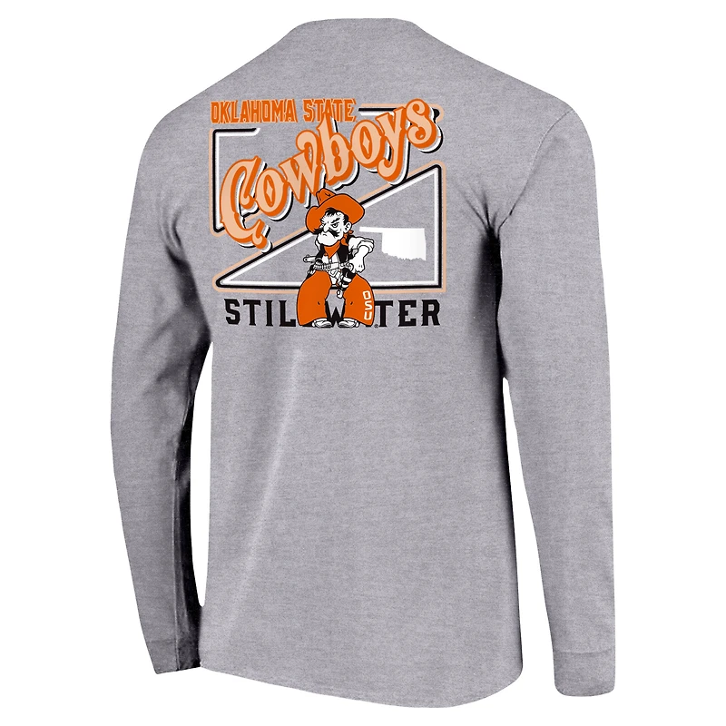 T-shirt gris à manches longues avec script rétro des Cowboys de l'État d'Oklahoma pour jeunes