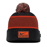 Youth Nike Black Oklahoma State Cowboys 2024 Sideline Peak Cuffed Knit Hat with Pom