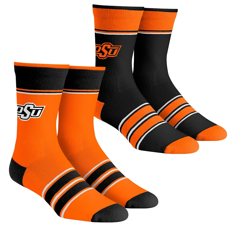 Ensemble de 2 paires de chaussettes d'équipe à rayures multiples des Cowboys de l'État de l'Oklahoma Rock Em pour jeunes
