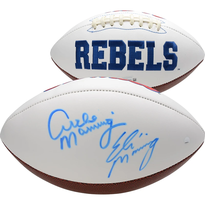 Archie Manning et Eli Manning Ole Miss Rebels Ballon de football à panneau blanc à double signature