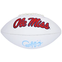 Ballon de football blanc dédicacé par Archie Manning des Ole Miss Rebels - Signé avec le numéro 18