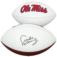 Ballon de football blanc dédicacé par Archie Manning des Ole Miss Rebels - Signé avec le numéro 18