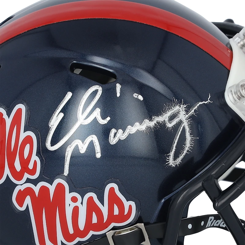 Casque Riddell Navy Speed Mini autographié par Eli Manning des Ole Miss Rebels