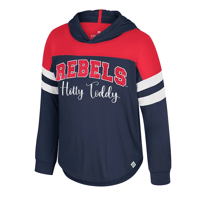 T-shirt à capuche et manches longues pour jeunes filles Colosseum Navy Ole Miss Rebels Reflection