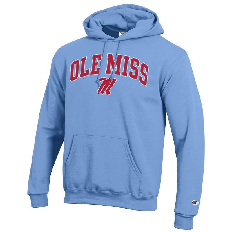 Men's Champion Light Blue Ole Miss Rebels Arched Logo Fleece Pullover Hoodie