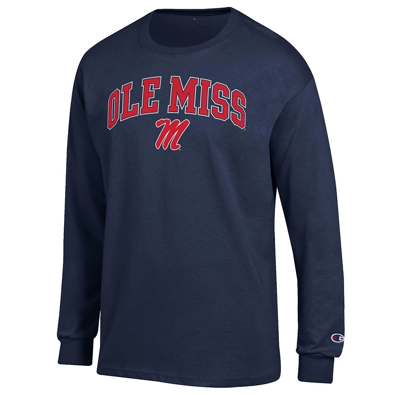 T-shirt à manches longues pour homme Champion Navy Ole Miss Rebels Arch Over Logo