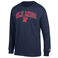 T-shirt à manches longues Champion Navy Ole Miss Rebels avec logo en arc de cercle pour homme