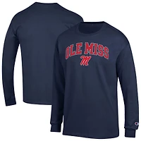 T-shirt à manches longues pour homme Champion Navy Ole Miss Rebels Arch Over Logo
