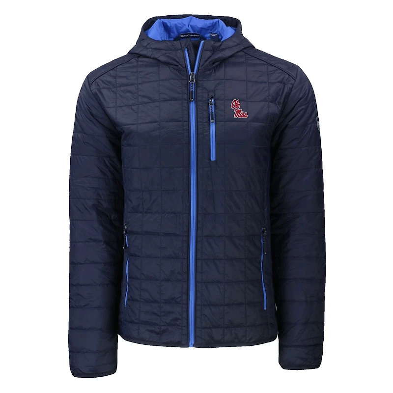 Men's Cutter & Buck Navy Ole Miss Rebels Rainier Eco PrimaLoft Hooded Full-Zip Jacket