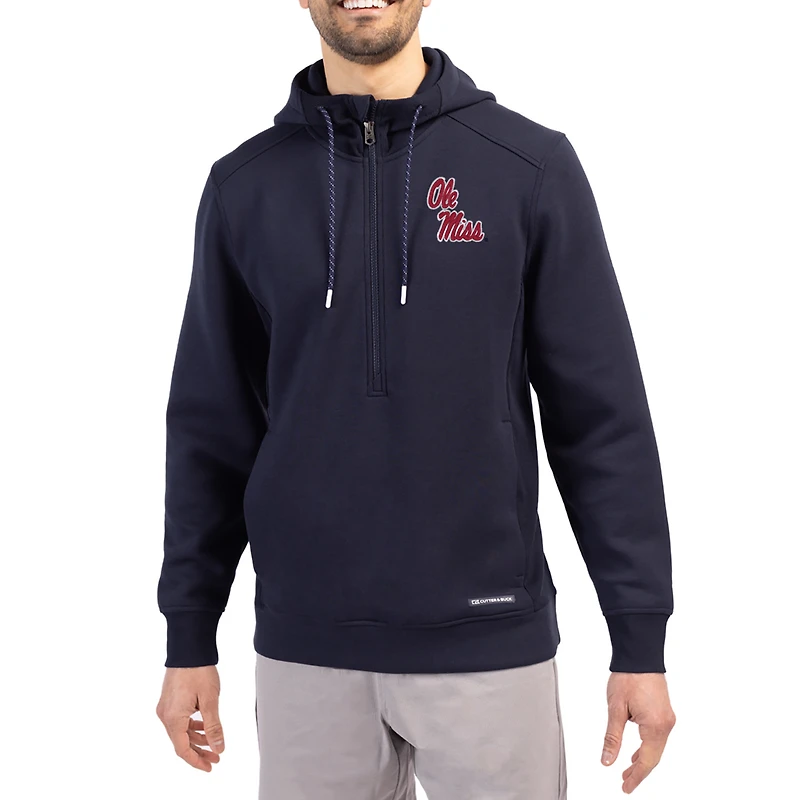 Sweat à capuche zippé demi-zip bleu marine Ole Miss Rebels Roam Eco recyclé de Cutter & Buck pour homme