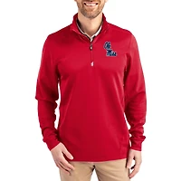 Men's Cutter & Buck  Red Ole Miss Rebels DryTec Traverse Stretch Eco Tri-Blend Quarter-Zip Pullover