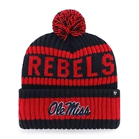 Bonnet à revers Ole Miss Rebels Bering bleu marine pour homme, modèle 47, avec pompon