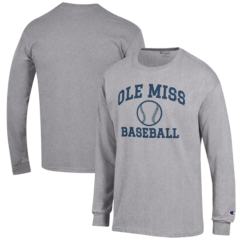 Men's Champion Gray Ole Miss Rebels Baseball Icon Long Sleeve T-Shirt