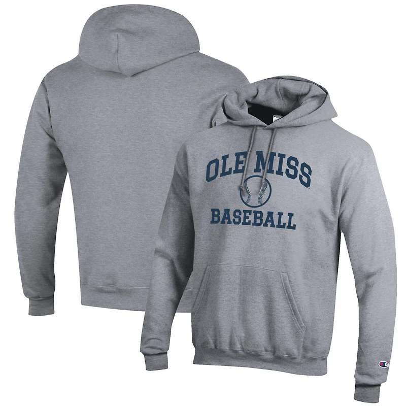 Sweat à capuche Champion gris pour homme, logo de baseball des Rebels d'Ole Miss