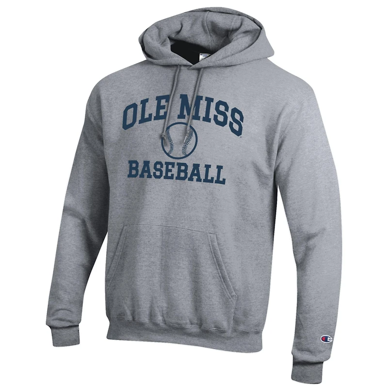 Sweat à capuche Champion gris pour homme, logo de baseball des Rebels d'Ole Miss