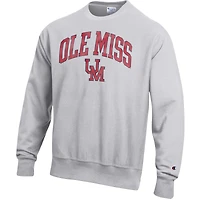 Sweat-shirt ras du cou gris Champion pour homme, motif arches vieillies, logo inversé, Ole Miss Rebels