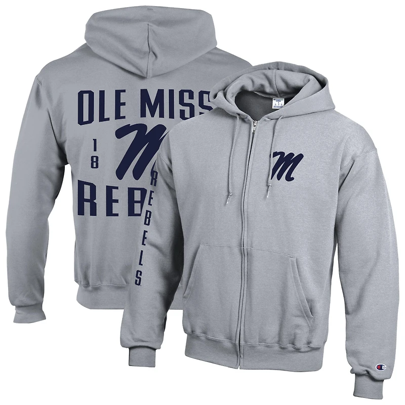 Men's Champion  Gray Ole Miss Rebels Varsity Powerblend Full-Zip Fleece Hoodie