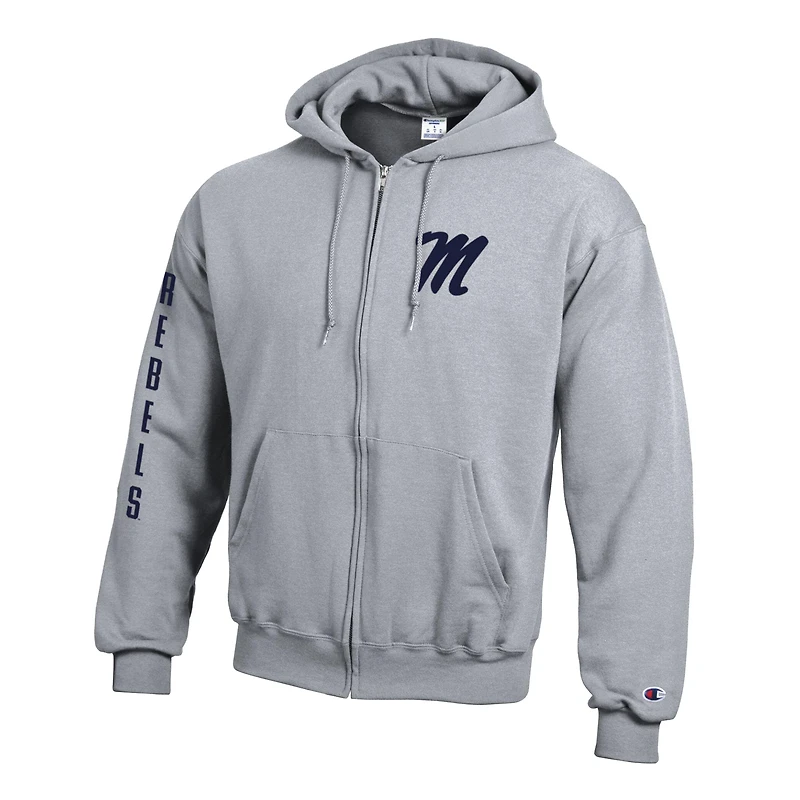 Sweat à capuche zippé en polaire Champion gris Ole Miss Rebels Varsity Powerblend pour homme
