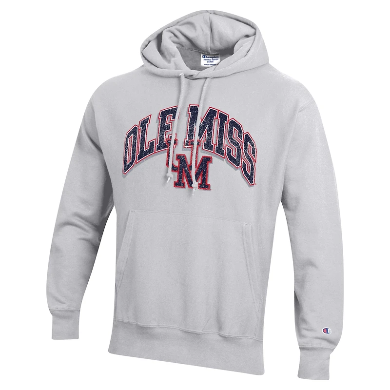 Men's Champion Gray Ole Miss Rebels Vault Late Night Reverse Weave Pullover Hoodie