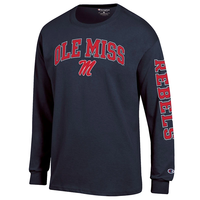 Men's Champion  Navy Ole Miss Rebels Arch Over Logo 2-Hit Long Sleeve T-Shirt