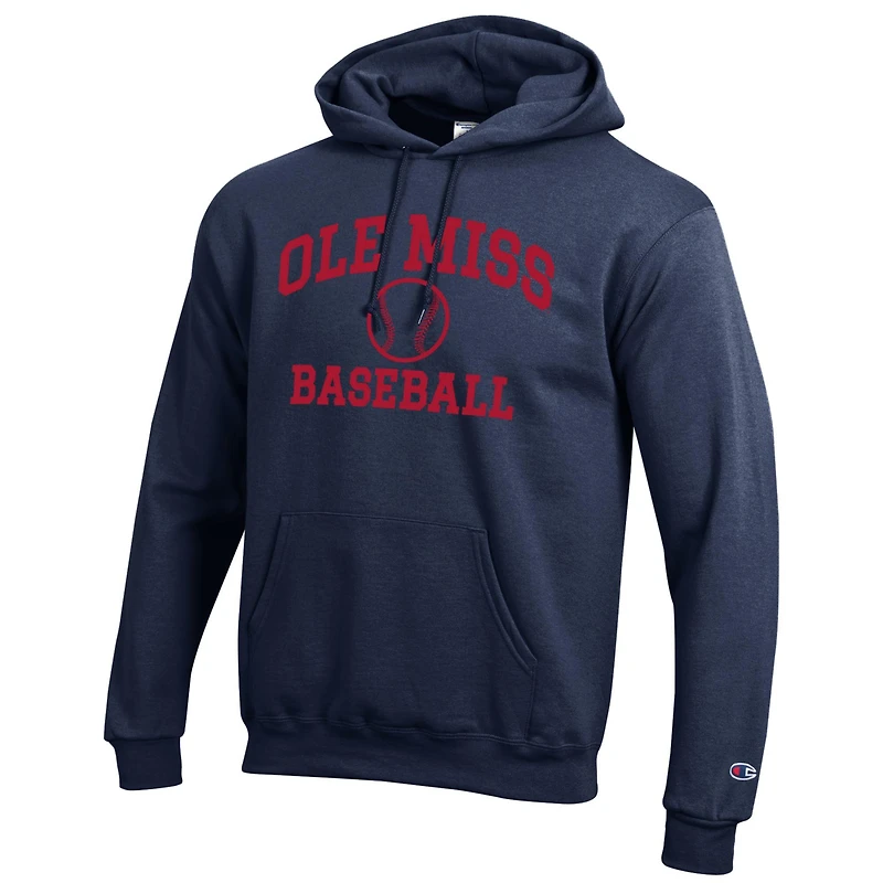 Sweat à capuche Champion Navy Ole Miss Rebels Baseball Icon pour homme