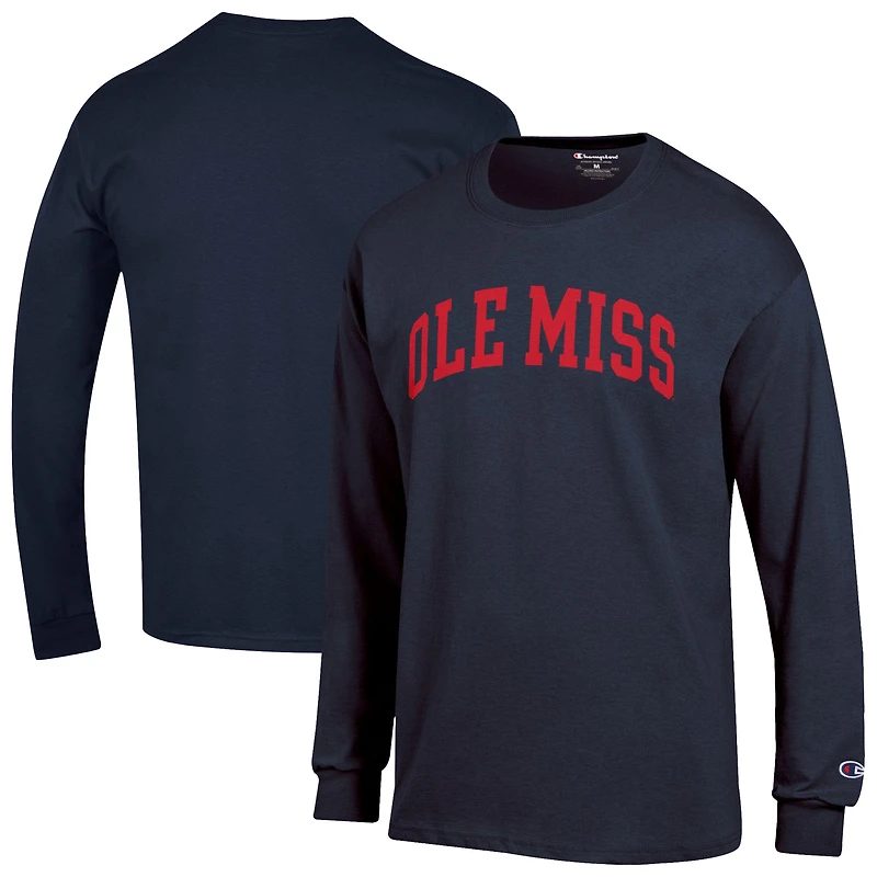 T-shirt à manches longues Champion Navy Ole Miss Rebels Basic Arch pour homme
