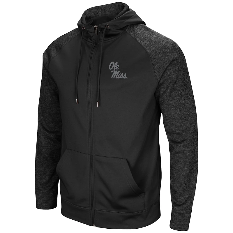 Colosseum Black Ole Miss Rebels Blackout 3.0 Tonal Raglan Full-Zip Hoodie pour hommes