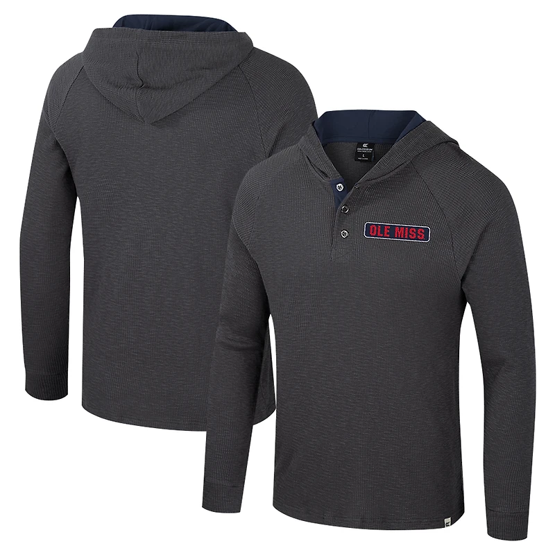 Men's Colosseum  Charcoal Ole Miss Rebels Dujour Ralgan Long Sleeve Henley Hoodie T-Shirt