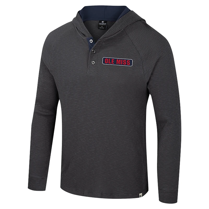 Men's Colosseum  Charcoal Ole Miss Rebels Dujour Ralgan Long Sleeve Henley Hoodie T-Shirt