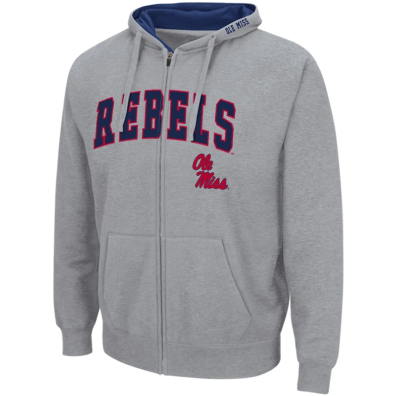 Men's Colosseum Heathered Gray Ole Miss Rebels Arch & Logo 3.0 Full-Zip Hoodie