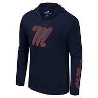 Men's Colosseum Navy Ole Miss Rebels Color Pop Active Blend 2-Hit Long Sleeve Hooded T-Shirt