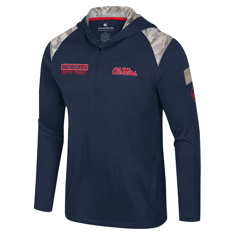Veste à capuche glissière quart de tour Ole Miss Rebels OHT Military Appreciation pour homme Colosseum Navy