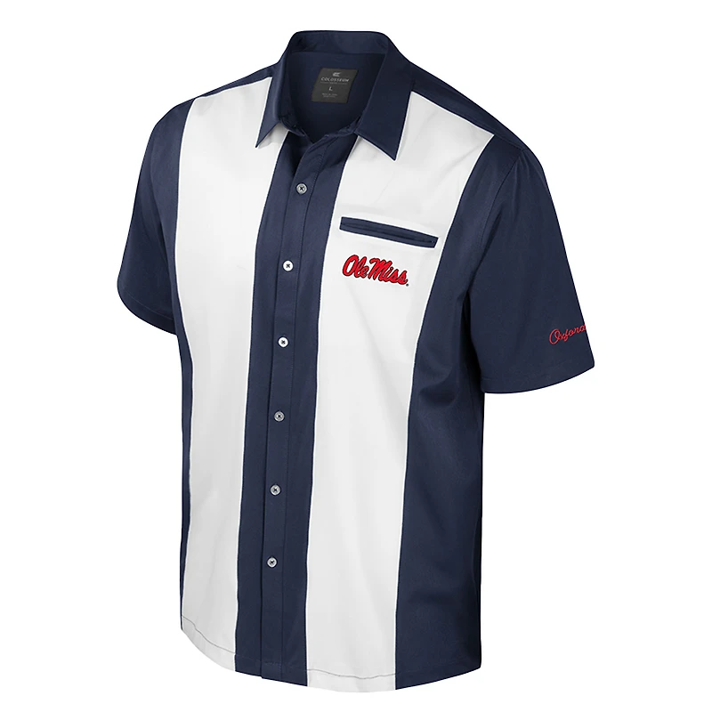 Chemise boutonnée de bowling Ole Miss Rebels Strike bleu marine Colosseum pour homme