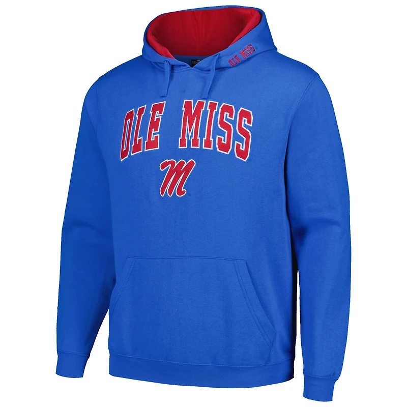 Sweat à capuche Colosseum bleu poudré pour homme, modèle Ole Miss Rebels, avec logo et arche.