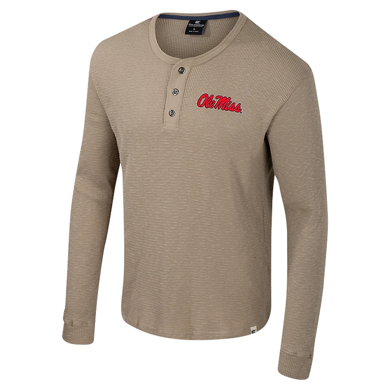 Chemise Henley à manches longues pour homme Colosseum Tan Ole Miss Rebels Great Outdoors