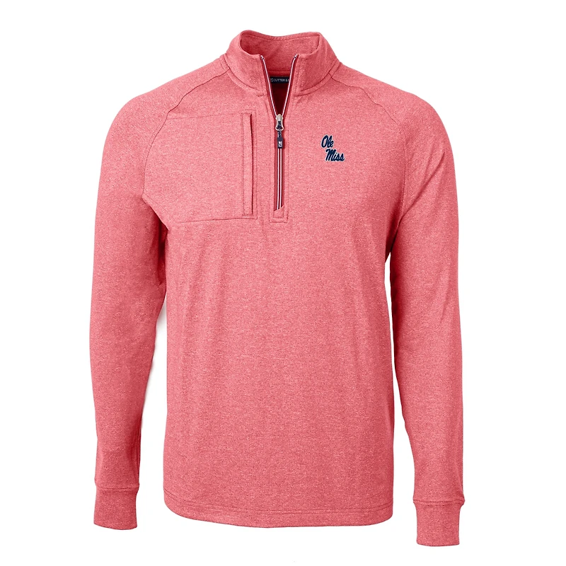 Pull-over zippé quart de tour en tricot écologique Adapt Big & Tall pour homme, Cutter Buck, rouge chiné, Ole Miss Rebels