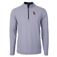 Men's Cutter & Buck  Navy/White Ole Miss Rebels Big Tall Virtue Eco Pique Micro Stripe Recycled Quarter-Zip Pullover Top