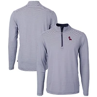 Pull-over Cutter & Buck bleu marine/blanc Ole Miss Rebels grandes tailles Virtue Eco Pique à micro-rayures recyclées et fermeture éclair 1/4 pour homme