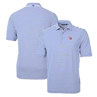 Polo Cutter & Buck bleu marine à rayures éco-responsables Ole Miss Rebels Throwback Logo Virtue Eco Pique Stripe recyclé pour homme