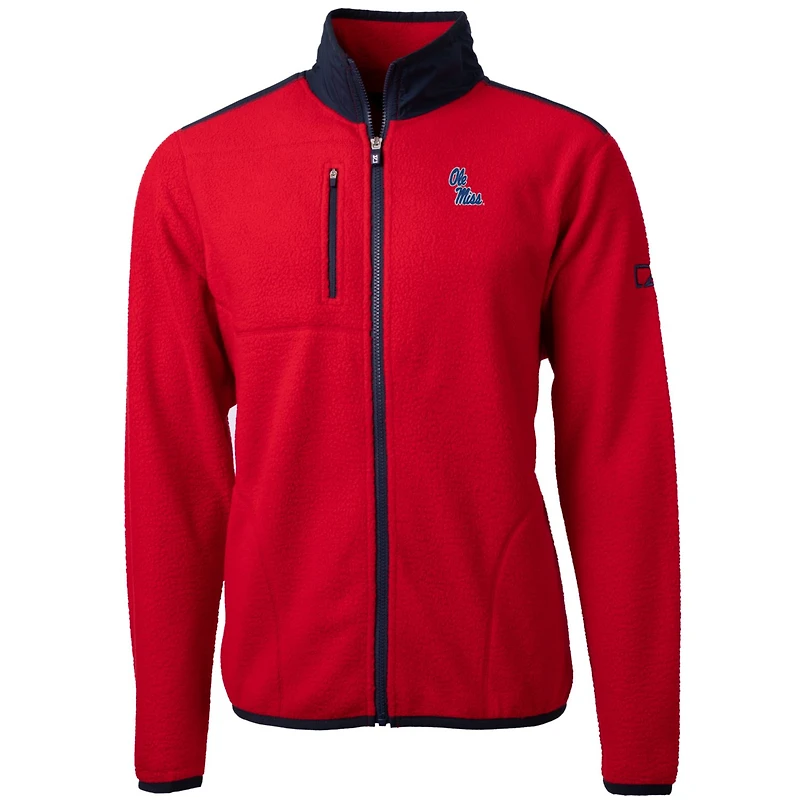 Veste polaire entièrement zippée en sherpa écologique Cascade avec logo de l'équipe Ole Miss Rebels pour homme, Cutter & Buck Red