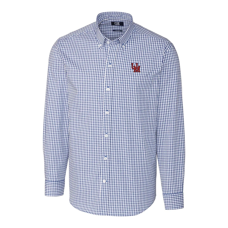 Men's Cutter & Buck Royal Ole Miss Rebels Easy Care Stretch Gingham Long Sleeve Button-Down Shirt