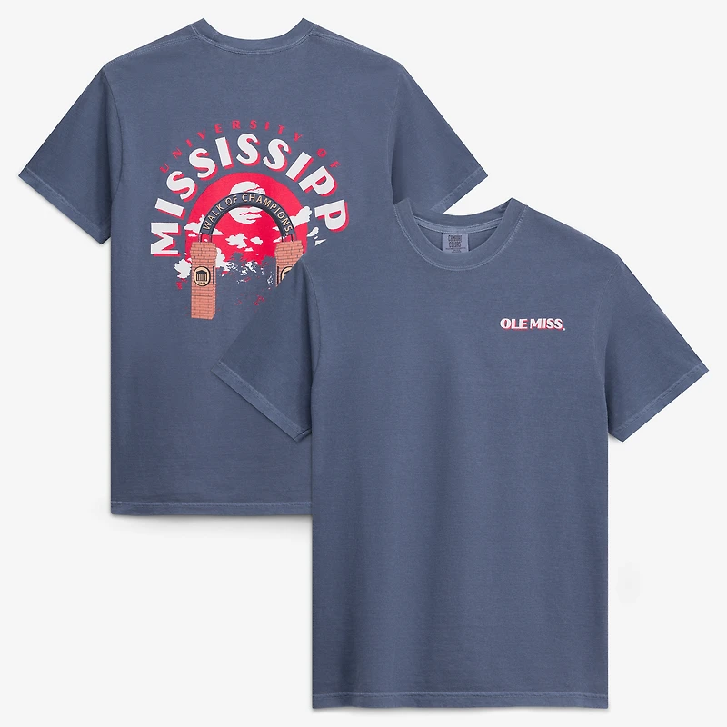 T-shirt homme Ole Miss Rebels bleu marine, couleurs confort, avec statue de l'équipe