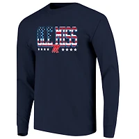 T-shirt à manches longues pour homme, bleu marine, Ole Miss Rebels, taille haute, avec drapeau.