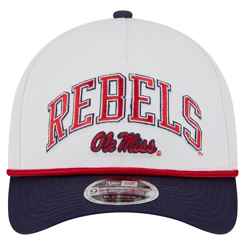 Men's New Era White/Navy Ole Miss Rebels Arch Two-Tone Rope 9FORTY A-Frame M-Crown Adjustable Hat