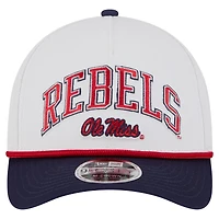 Men's New Era White/Navy Ole Miss Rebels Arch Two-Tone Rope 9FORTY A-Frame M-Crown Adjustable Hat