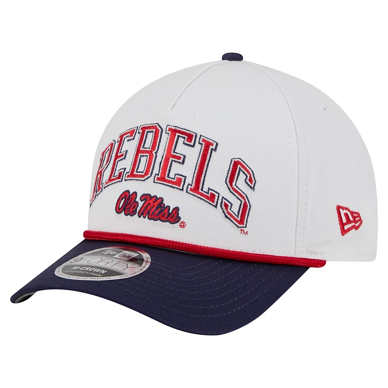 Men's New Era White/Navy Ole Miss Rebels Arch Two-Tone Rope 9FORTY A-Frame M-Crown Adjustable Hat
