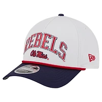 Men's New Era White/Navy Ole Miss Rebels Arch Two-Tone Rope 9FORTY A-Frame M-Crown Adjustable Hat
