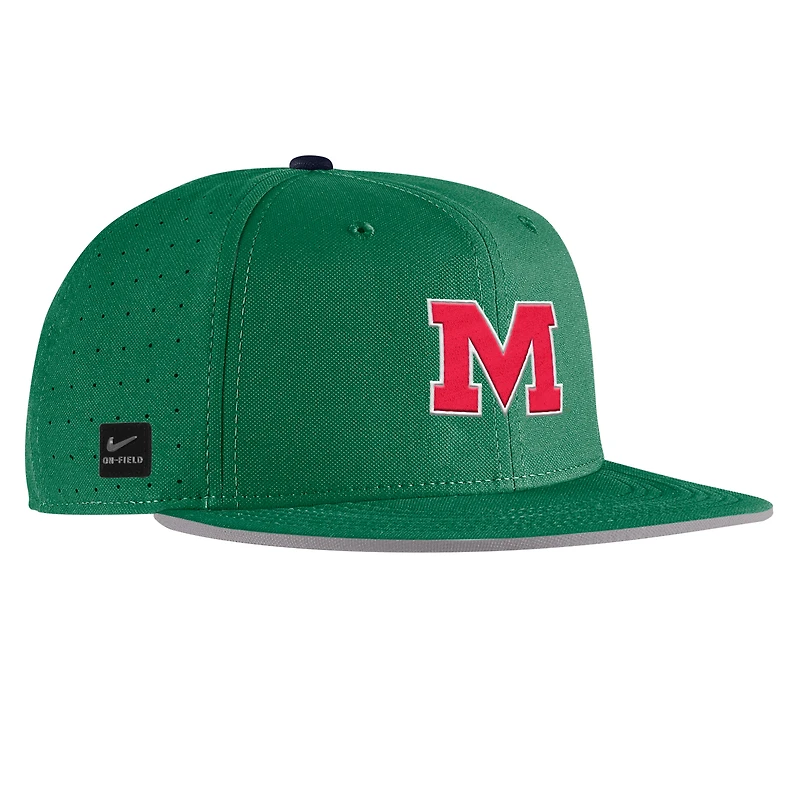 Men's Nike Green Ole Miss Rebels  On-Field Baseball Performance Fitted Hat