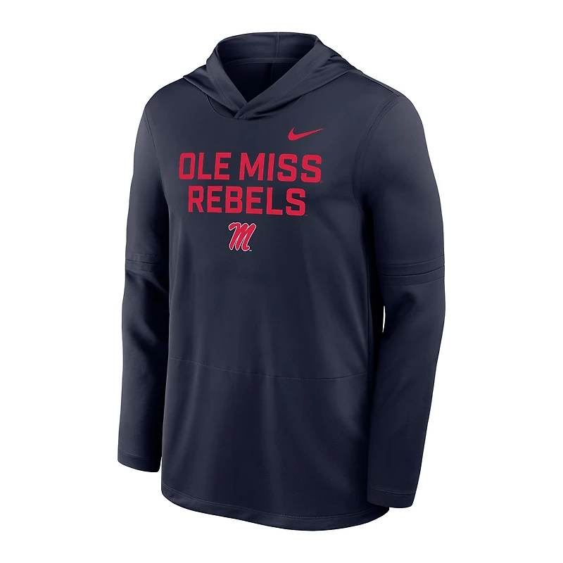 Men's Nike Navy Ole Miss Rebels 2025 Sideline Dri-FIT Long Sleeve Hoodie T-Shirt